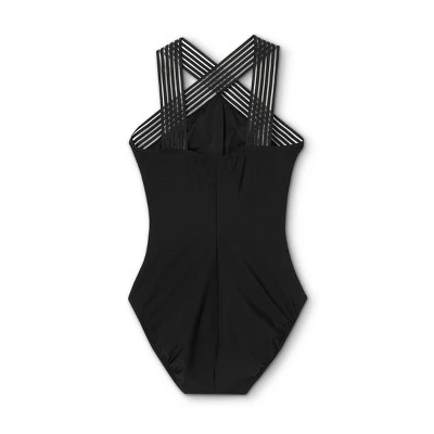 Budget 😀 Women's Crossover Neck Detail One Piece Swimsuit - Aqua Green® Black 🔔 7 Budget 😀 Women's Crossover Neck Detail One Piece Swimsuit - Aqua Green® Black 🔔 - Image 5