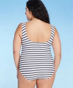 Brand new 🔔 Women's High Neck High Coverage One Piece Swimsuit - Kona Sol™ Blue & White 👍 -Swimsuits Official Site unnamed file 7289