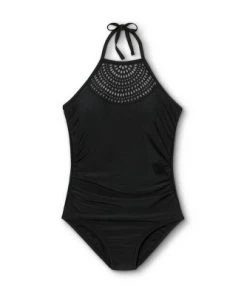 Best Sale 🌟 Women's Laser Cut High Neck High Coverage One Piece Swimsuit - Kona Sol™ Black 🛒 -Swimsuits Official Site unnamed file 7310