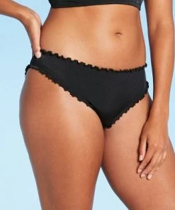 Wholesale 🛒 Women's Ribbed Ruffle Cheeky Bikini Bottom - Shade & Shore™ Black 🎉 -Swimsuits Official Site unnamed file 732
