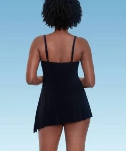 Hot Sale 💯 Women's Slimming Control Shirred Front Swimsuit - Dreamsuit by Miracle Brands Black 🛒