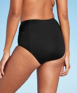 Cheap 🎉 Women's Paneled Shirred High Waist Medium Coverage Bikini Bottom - Kona Sol™ Black ✔️
