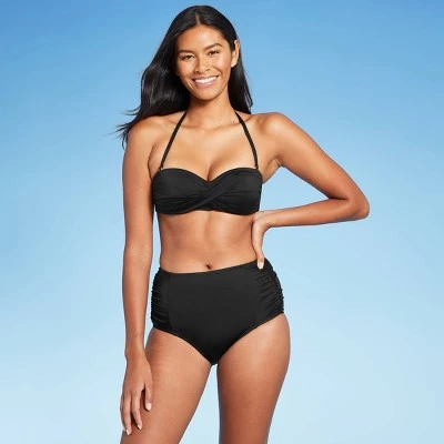 Cheap 🎉 Women's Paneled Shirred High Waist Medium Coverage Bikini Bottom - Kona Sol™ Black ✔️ 4 Cheap 🎉 Women's Paneled Shirred High Waist Medium Coverage Bikini Bottom - Kona Sol™ Black ✔️ - Image 2