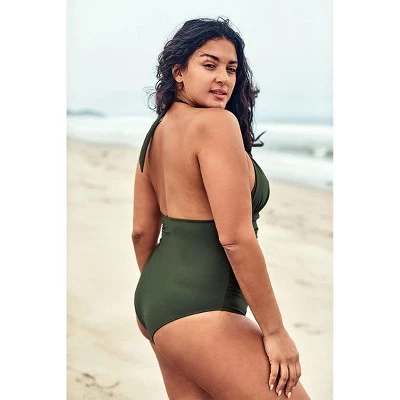 Wholesale ๐ Women's Green Plus Size One Piece Ruched Cutout Halter Self Tied Bathing Suit - Cupshe ๐ 4 Wholesale ๐ Women's Green Plus Size One Piece Ruched Cutout Halter Self Tied Bathing Suit - Cupshe ๐ - Image 2