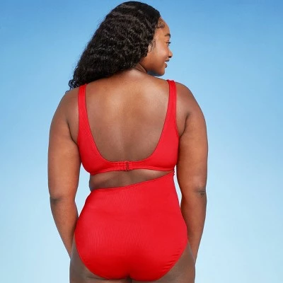 Cheap 👍 Women's Textured Ribbed Side Cut Out Medium Coverage One Piece Swimsuit - Kona Sol™ Lively Red 💯 5 Cheap 👍 Women's Textured Ribbed Side Cut Out Medium Coverage One Piece Swimsuit - Kona Sol™ Lively Red 💯 - Image 3