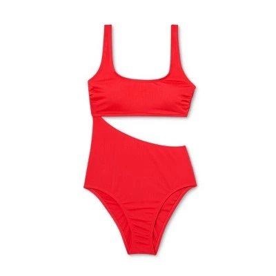 Cheap 👍 Women's Textured Ribbed Side Cut Out Medium Coverage One Piece Swimsuit - Kona Sol™ Lively Red 💯 6 Cheap 👍 Women's Textured Ribbed Side Cut Out Medium Coverage One Piece Swimsuit - Kona Sol™ Lively Red 💯 - Image 4