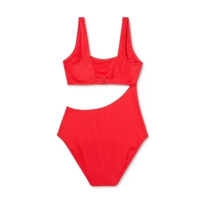 Cheap 👍 Women's Textured Ribbed Side Cut Out Medium Coverage One Piece Swimsuit - Kona Sol™ Lively Red 💯 7 Cheap 👍 Women's Textured Ribbed Side Cut Out Medium Coverage One Piece Swimsuit - Kona Sol™ Lively Red 💯 - Image 5
