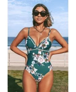Budget 🌟 Women's Green Floral Lace Up Backless One Piece Swimsuit - Cupshe 👍 -Swimsuits Official Site unnamed file 7439