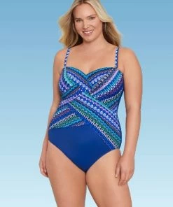 Top 10 😍 Women's Slimming Control Draped Shirred Bandeau One Piece Swimsuit - Dreamsuit by Miracle Brands Blue 🔥 -Swimsuits Official Site unnamed file 7476