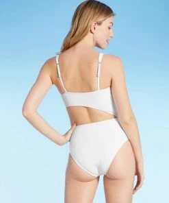 Top 10 👍 Women's Tall/Long Torso Ribbed Cut Out One Piece Swimsuit - Shade & Shore™ White 🎉