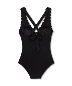 Coupon 🔥 Women's Plunge Front Scallop High Coverage One Piece Swimsuit - Kona Sol™ Black 🎁 -Swimsuits Official Site unnamed file 7511