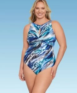 Flash Sale 🌟 Women's Slimming Control High Neck Wrap Keyhole One Piece Swimsuit - Dreamsuit by Miracle Brands Pink 😀 -Swimsuits Official Site unnamed file 7519