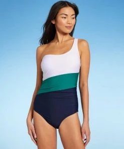 Budget 💯 Women's Colorblock One Shoulder High Coverage One Piece Swimsuit - Kona Sol™ Navy 🔥 -Swimsuits Official Site unnamed file 7540