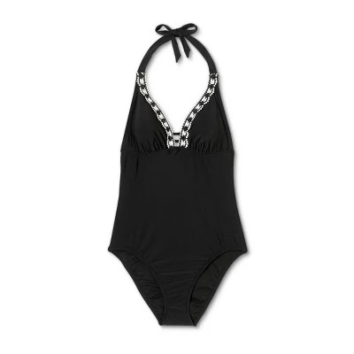 Outlet 👏 Women's Crochet Neckline Medium Coverage One Piece Swimsuit - Kona Sol™ Black 🔔 6 Outlet 👏 Women's Crochet Neckline Medium Coverage One Piece Swimsuit - Kona Sol™ Black 🔔 - Image 4
