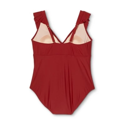 New ๐ Women's Plus Size Cap Sleeve Plunge One Piece Swimsuit - Kona Solโข Burgundy ๐ 5 New ๐ Women's Plus Size Cap Sleeve Plunge One Piece Swimsuit - Kona Solโข Burgundy ๐ - Image 3