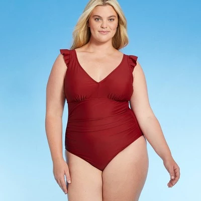 New ๐ Women's Plus Size Cap Sleeve Plunge One Piece Swimsuit - Kona Solโข Burgundy ๐ 10 New ๐ Women's Plus Size Cap Sleeve Plunge One Piece Swimsuit - Kona Solโข Burgundy ๐ - Image 8