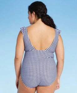 Cheap ✨ Women's Ruffle Gingham High Coverage One Piece Swimsuit - Kona Sol™ Blue ⭐ -Swimsuits Official Site unnamed file 7689