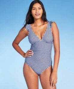Cheap ✨ Women's Ruffle Gingham High Coverage One Piece Swimsuit - Kona Sol™ Blue ⭐ -Swimsuits Official Site unnamed file 7694
