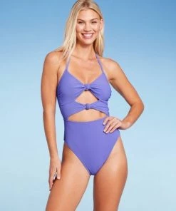 Outlet 🎁 Women's Double Knot Cut Out Ribbed One Piece Swimsuit - Shade & Shore™ Purple ✔️ -Swimsuits Official Site unnamed file 7726