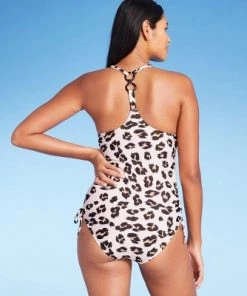 Buy 🤩 Women's Ring Back Side-Cinch High Coverage One Piece Swimsuit - Kona Sol™ Animal Print ⌛