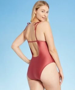 Discount 🔔 Women's Tall/Long Torso Petal Cup Tie Strap One Piece Swimsuit - Shade & Shore™ Mahogany 😀 -Swimsuits Official Site unnamed file 7753