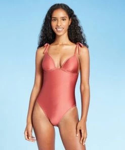 Discount 🔔 Women's Tall/Long Torso Petal Cup Tie Strap One Piece Swimsuit - Shade & Shore™ Mahogany 😀 -Swimsuits Official Site unnamed file 7756