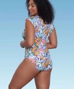 Buy 🎁 Women's Slimming Control Zip-Front Cap Sleeve One Piece Swimsuit - Beach Betty by Miracle Brands Blue 🤩 -Swimsuits Official Site unnamed file 7765