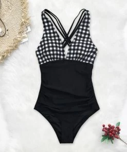 Top 10 🎉 Women's Gingham One Piece Swimsuit Ruched Cross Back Vintage Swimwear Bathing Suits -Cupshe 🎉 -Swimsuits Official Site unnamed file 7774