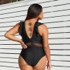 New 🧨 Women's Black Plus Size One Piece Swimsuit Ruffle Plunge V Neck Bathing Suit-Cupshe ⭐ -Swimsuits Official Site unnamed file 7783