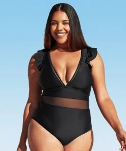 New 🧨 Women's Black Plus Size One Piece Swimsuit Ruffle Plunge V Neck Bathing Suit-Cupshe ⭐ -Swimsuits Official Site unnamed file 7786