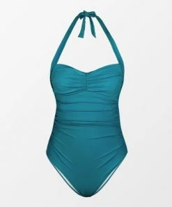 Coupon 😀 Women's Blue One Piece Swimsuit Ruched Halter Self Tie Bathing Suit-Cupshe 😀 -Swimsuits Official Site unnamed file 7793