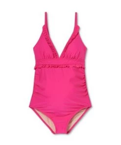 Hot Sale 🛒 V-Neck Micro Ruffle One Piece Maternity Swimsuit - Isabel Maternity by Ingrid & Isabel™ Pink 🌟 -Swimsuits Official Site unnamed file 7803