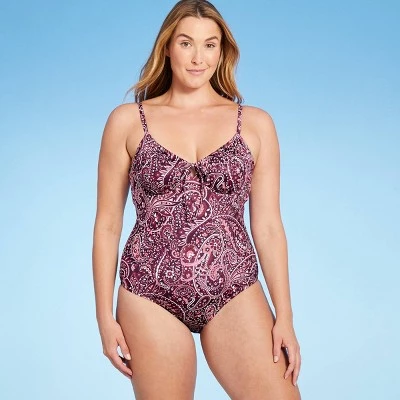 Wholesale ๐ Women's Tunneled Tie-Front Underwire Medium Coverage One Piece Swimsuit - Kona Solโข Burgundy ๐ 4 Wholesale ๐ Women's Tunneled Tie-Front Underwire Medium Coverage One Piece Swimsuit - Kona Solโข Burgundy ๐ - Image 2