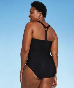 Best Pirce ✨ Women's Draped Front One Piece Swimsuit - Aqua Green® Black & White ⭐ -Swimsuits Official Site unnamed file 7871