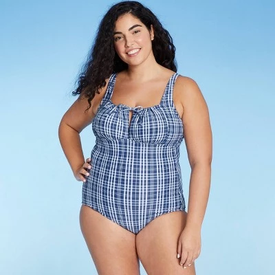 Flash Sale 😍 Women's Tunnel High Coverage One Piece Swimsuit - Kona Sol™ Blue Check 👍 4 Flash Sale 😍 Women's Tunnel High Coverage One Piece Swimsuit - Kona Sol™ Blue Check 👍 - Image 2