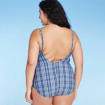 Flash Sale 😍 Women's Tunnel High Coverage One Piece Swimsuit - Kona Sol™ Blue Check 👍 5 Flash Sale 😍 Women's Tunnel High Coverage One Piece Swimsuit - Kona Sol™ Blue Check 👍 - Image 3