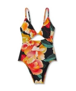 Cheapest 👍 Women's Front Keyhole Tie Back One Piece Swimsuit - Shade & Shore™ Black Floral ❤️ -Swimsuits Official Site unnamed file 7906