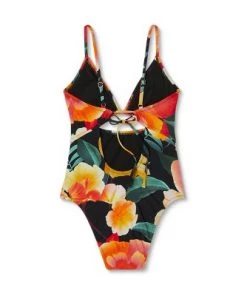 Cheapest 👍 Women's Front Keyhole Tie Back One Piece Swimsuit - Shade & Shore™ Black Floral ❤️ -Swimsuits Official Site unnamed file 7907