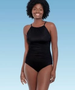 Promo ✔️ Women's Slimming Control Shirred High Neck One Piece Swimsuit - Dreamsuit by Miracle Brands Black 🔥 -Swimsuits Official Site unnamed file 7920