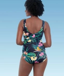 Brand new 🌟 Women's Slimming Control Wrap-Front One Piece Swimsuit - Dreamsuit by Miracle Brands Black Floral Print ❤️