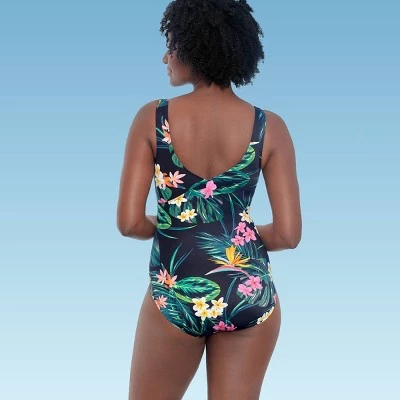 Brand new π Women's Slimming Control Wrap-Front One Piece Swimsuit - Dreamsuit by Miracle Brands Black Floral Print β€οΈ 3 Brand new π Women's Slimming Control Wrap-Front One Piece Swimsuit - Dreamsuit by Miracle Brands Black Floral Print β€οΈ