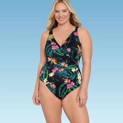 Brand new π Women's Slimming Control Wrap-Front One Piece Swimsuit - Dreamsuit by Miracle Brands Black Floral Print β€οΈ 5 Brand new π Women's Slimming Control Wrap-Front One Piece Swimsuit - Dreamsuit by Miracle Brands Black Floral Print β€οΈ - Image 3