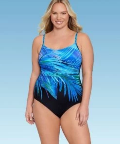 Flash Sale 👍 Women's Slimming Control Shirred Scoop Neck One Piece Swimsuit - Dreamsuit by Miracle Brands Black 🤩 -Swimsuits Official Site unnamed file 7932