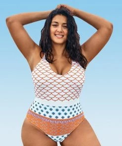 Hot Sale 🤩 Women's Plus Size One Piece Swimsuit Fish Scales Printed Crissross Bathing Suit -Cupshe 🎉 -Swimsuits Official Site unnamed file 7987
