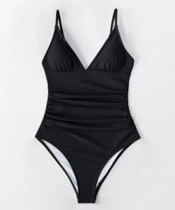 Hot Sale ❤️ Women's Black One Piece Swimsuit Ruched V Neck Bathing Suit -Cupshe 🎁 -Swimsuits Official Site unnamed file 8073