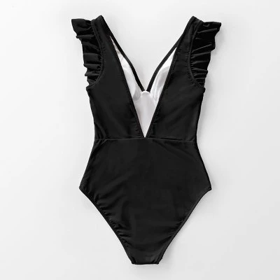 Cheapest 💯 Women's Black V Neck One Piece Swimsuit Ruffled Shoulder Bathing Suits - Cupshe ⭐ 3 Cheapest 💯 Women's Black V Neck One Piece Swimsuit Ruffled Shoulder Bathing Suits - Cupshe ⭐