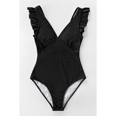 Cheapest 💯 Women's Black V Neck One Piece Swimsuit Ruffled Shoulder Bathing Suits - Cupshe ⭐ 4 Cheapest 💯 Women's Black V Neck One Piece Swimsuit Ruffled Shoulder Bathing Suits - Cupshe ⭐ - Image 2