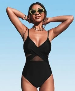Cheapest 😀 Women's V Neck One Piece Swimsuit Crisscross Mesh Mid Cut Bathing Suit-Cupshe 🛒 -Swimsuits Official Site unnamed file 8100