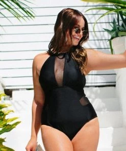Coupon 😀 Women's Plus Size One Piece Swimsuit Black Mesh High Neck Bathing Suit -Cupshe 🌟 -Swimsuits Official Site unnamed file 8117