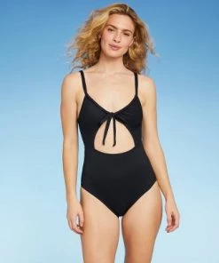 Wholesale 😍 Women's Ribbed Tunnel Tie-Front Cut Out One Piece Swimsuit - Shade & Shore™ Black ✨ -Swimsuits Official Site unnamed file 8130